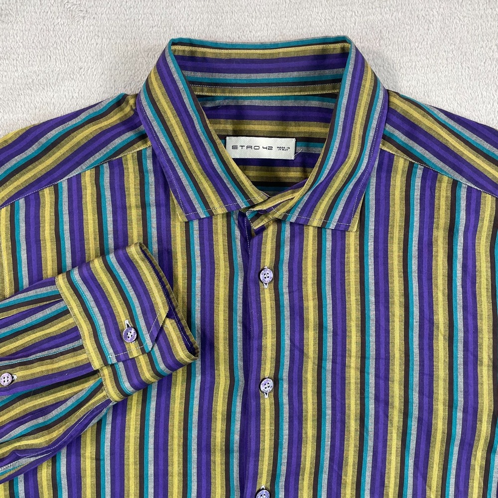ETRO Dress Shirt 42 Multi Striped Long Sleeve Designer Made in Italy $495